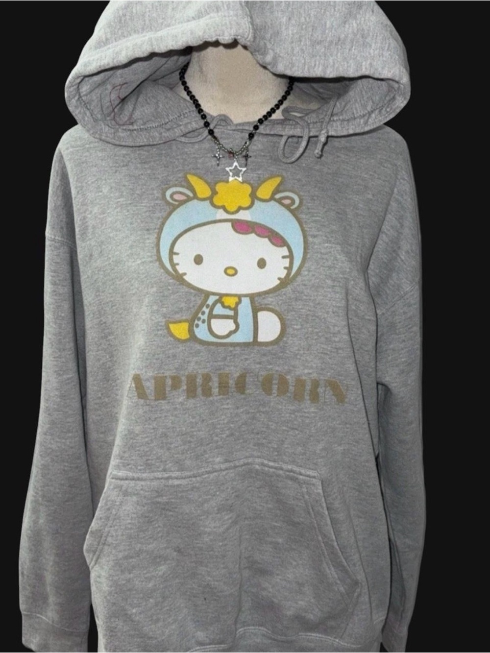 Hello Kitty Capricorn Gray Hoodie with Pastel Graphic